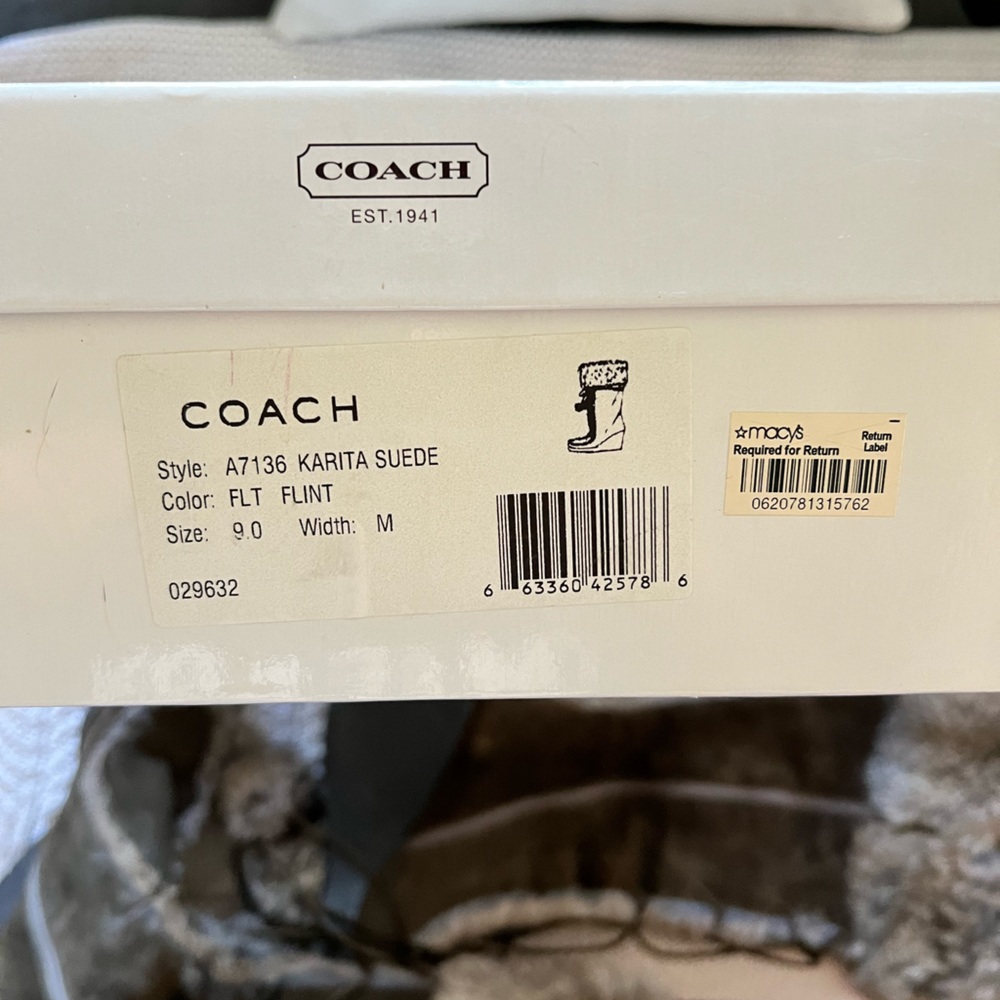 COACH Beige Karita Rabbit Fur & Suede Boots Sz 9, Leather Lined, - Picture 7 of 14